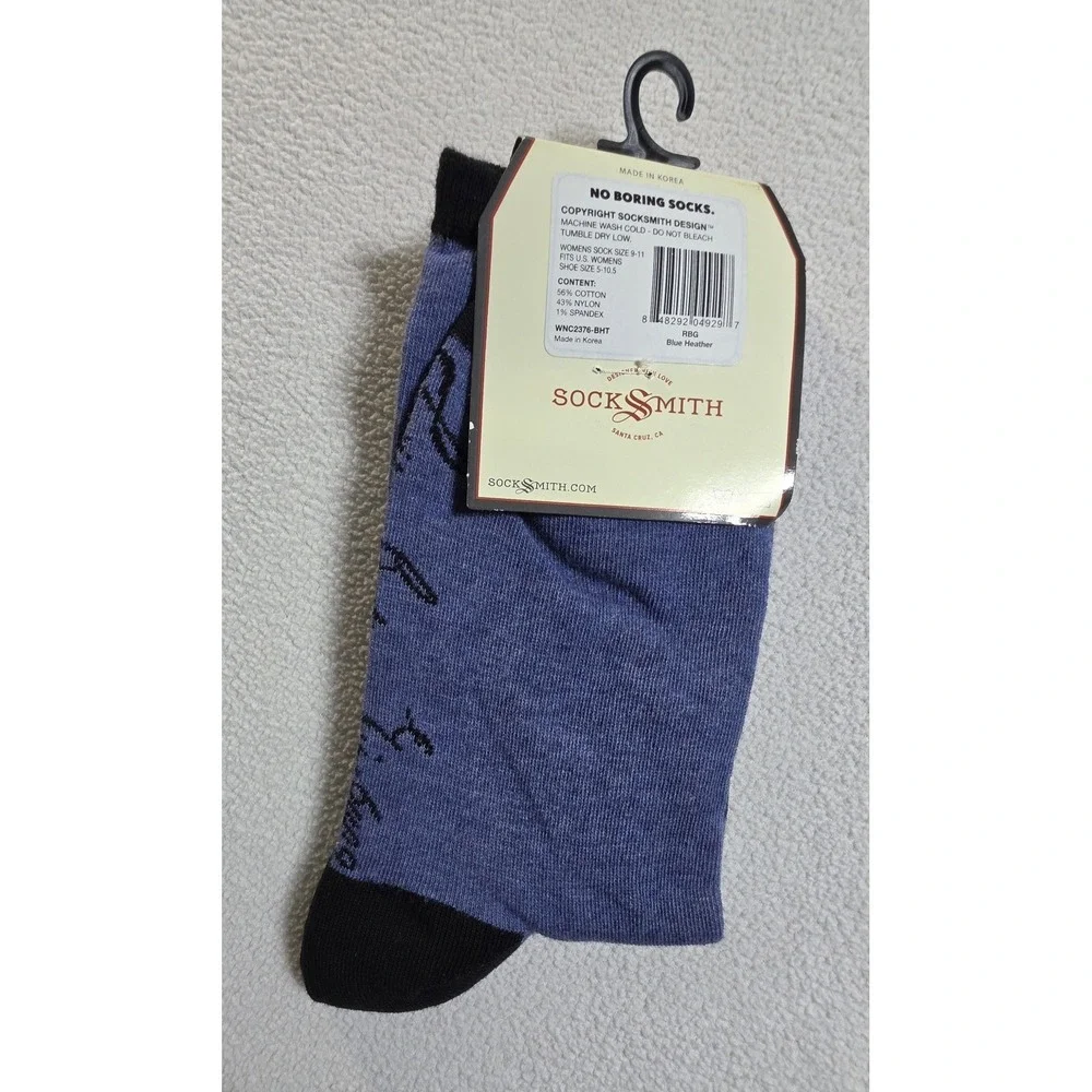 NEW Sock Smith Graphic Cotton Crew Socks One Size Women Blue Ruth Bader Ginsburg